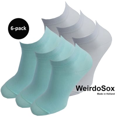 WeirdoSox Bamboe naadloze sneaker sokken Mintgroen / Wit - Anti zweet - Anti bacterieel - Dames en heren - 6 Paar - Maat 39/42