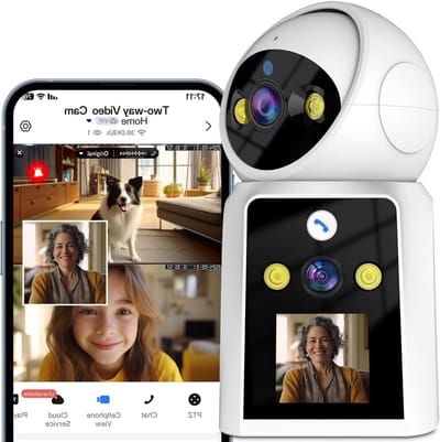 Dubbele Lens Camera - Beveiligingscamera Monitor - Huisdier Baby Bewaking - 360 Graden PTZ Dekking - HD 2.4G WiFi - Wit
