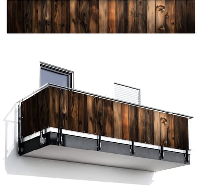 Balkonscherm 500x85 cm - Balkonposter Hout - Rustiek - Donkere Planken - Balkon scherm decoratie - Balkonschermen - Balkondoek zonnescherm