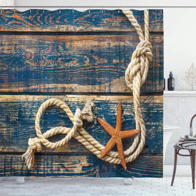 ABAKUHAUS Maritiem Douchegordijn – Touw en Zeesterren – 175x240 cm