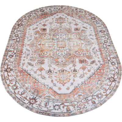 Vloerkleed Nora Bruin - Ovaal 200 x 290 cm - Vintage Design Ovaal Vloerkleed met Klassiek Perzisch Dessin