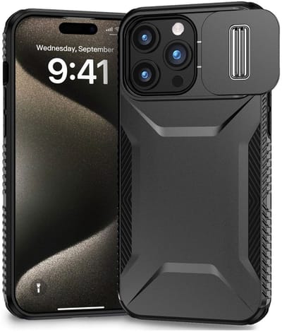 Hoesje Geschikt voor Apple iPhone 15 Pro | Back Cover met Camera Slider | Schokbestendige Case | Camera Cover | Stevig | Zwart