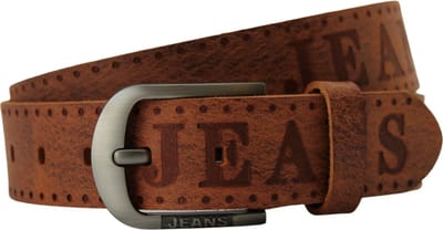 Jeans riem buffelleer cognac - Maat 80 - Riem opdruk jeans - Broekriem - Stoere riem - Luxe riem - spijkerbroek