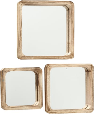 Spiegel - Wandspiegel - 3 set - Vierkant - 25x25x3cm. 30x30x3cm. 35x35x3cm. - Bruin - Hout