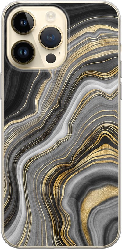 Leuke Telefoonhoesjes - Hoesje geschikt voor iPhone 14 Pro Max - Marble agate - Soft case - TPU - Print / Illustratie - Goud