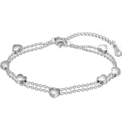 Aurélia Armband dames met hartjes Silver plated- 15cm t/m 21cm - Armbanden met hartje - Zilver