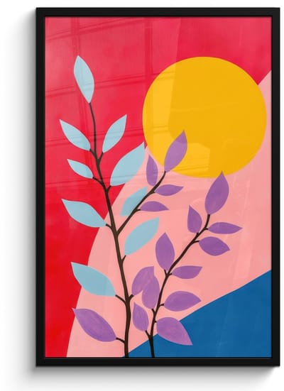 Poster in lijst - Fotolijst 60x90 cm - Posters - Bladeren - Zon - Abstracte vormen - Posterlijst zwart - Decoratie - Wanddecoratie woonkamer - Muurdecoratie slaapkamer