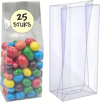 25x Blokbodemzakjes Plastic Transparant - 55x35x180mm - 100% Polypropyleen - Recyclebaar - Uitdeelzakjes - Rechthoekige Blokbodem Zak - Duurzaam - Voedsel Verpakking - 25 Stuks