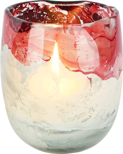Dekoratief | Theelichthouder 'Red Waze', rood/wit, glas, 11x11x11cm | A258173