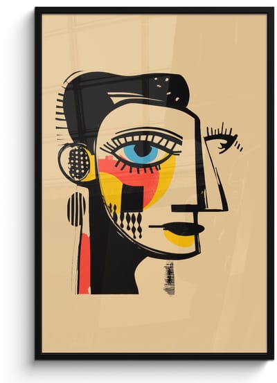 Poster in lijst - Fotolijst 80x120 cm - Posters - Geometrisch - Felle kleuren - Kubistische stijl - Posterlijst zwart - Decoratie - Wanddecoratie woonkamer - Muurdecoratie slaapkamer