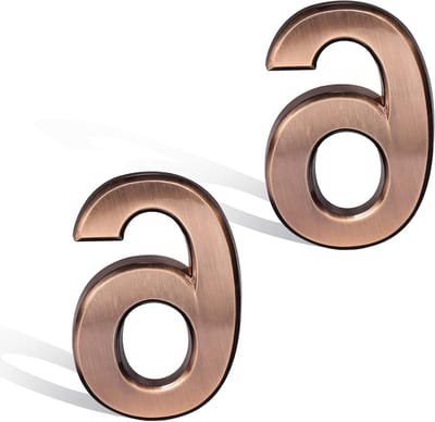 Set van 2 Bronzen Huisnummers van 7 cm, Zelfklevende Adresnummers voor Deur, Ideaal voor Huizen, Appartementen en Hotels (Nummer 6)