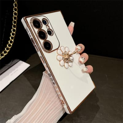 Voor Samsung Galaxy S24 Ultra Luxe Plating Frame Ring Standaard Houder Telefoonhoes Voor Samsung S21 S22 S23plus A25 A52 A54 A55 Hoes For Samsung S25