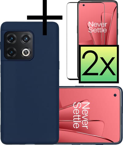 Hoesje - Met 2x Screenprotector - Geschikt voor OnePlus 10 Pro - Sterk & Shockproof - Back Cover - Siliconen Case - Telefoon Hoes - Donkerblauw