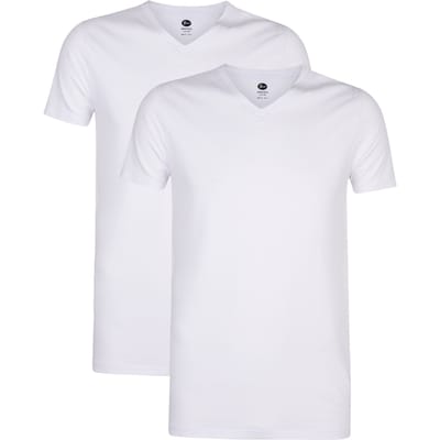 Petrol Industries T-Shirts Heren 2-Pack - V-Hals - Korte Mouwen - Katoen-Elastaan Mix - Effen Design - Multipack van 2 stuks - Wit - Maat XXL
