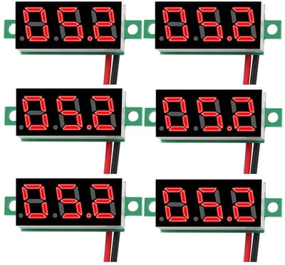 Mini Digitale Voltmeter Set van 6 Stuks, DC 2.4V-30V Voltage Tester met Omgekeerde Bescherming en Nauwkeurige Meting voor Elektronische Toepassingen