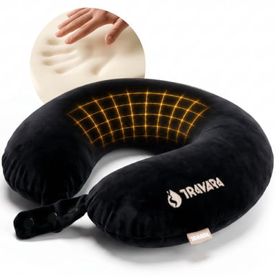 TRAVARA Nekkussen The Tripster - Memory Foam Reiskussen - Voor Vliegtuig - Auto Kussen - Traagschuim - Travel Pillow - Zwart