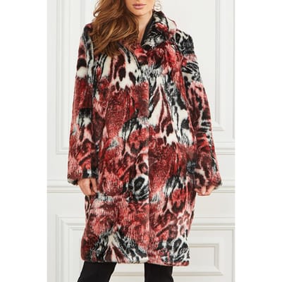 GUESS Marciano By  Belle Faux Fur Coat Leopard Rose Print Taglia: XS | Giacche in ecopelliccia Outlet | Donna | Rosa