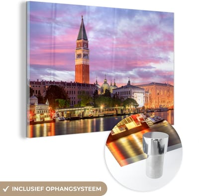 MuchoWow® Glasschilderij 60x40 cm - Schilderij acrylglas - Venetië - Architectuur - Italië - Foto op glas - Schilderijen