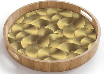 Dienblad rond 40x40 cm - Schootdienblad hout - Modern - Cirkel - Goud - Borrelplank rechthoek - Plateau houten dienbladen