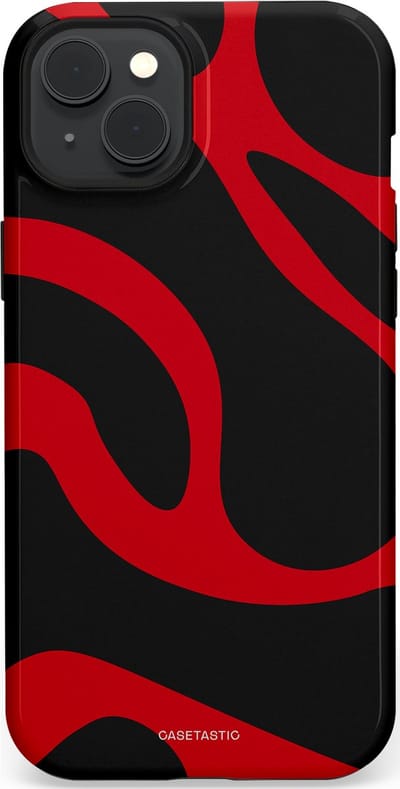 Casetastic hoesje geschikt voor Apple iPhone 15 Plus - MagSafe - Dubbellaagse bescherming - Vurige Zwarte Lava Stroom - Fashion Case - Zwart Rood