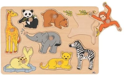 GOKI Steekpuzzel - Babydieren - 8 Delen - 30X21X2,4Cm - Hout - 2 Jaar