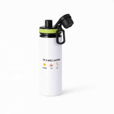 Hacebo® - I'm a simple woman sunshine, tea, cat waterfles met draaidop groen - Quotes - vrouwen die simpel zijn - vrouwen - quotes - verjaardagscadeau - verjaardag - cadeau - kado - geschenk - gift - water fles - 850ML