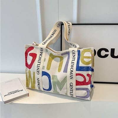 Canvas Tas met Letters Nieuwe Stijl Morning Eight Commuter Schoudertas Draag Grote Capaciteit Dames Tas gray