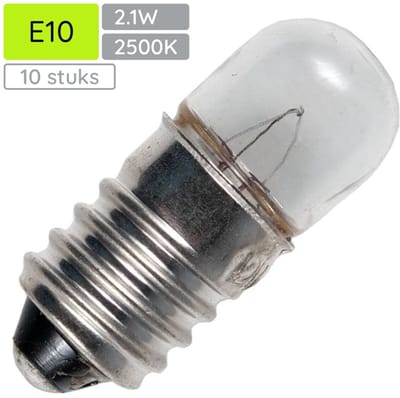 Signaallamp E10 6V 2.1W - 350 mAh - 10 stuks - T9 Gloeilamp Ø9mm - 23mm - 2500K - Dimbaar