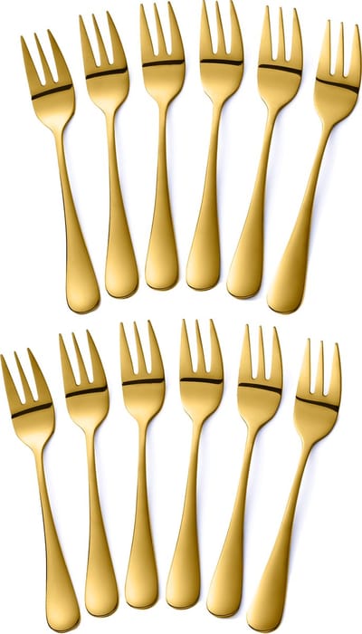 Alheco 12 gebaksvorkjes - RVS - Kleine vorkjes set - Goud