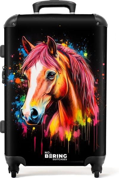 NoBoringSuitcases.com® - Kinderkoffer meisje - Kleurrijk paard met graffiti - Kindertrolley meisjes - Koffer kind groot - Rolkoffer lichtgewicht - Reiskoffer met 4 wielen - Grote trolley XL - 20 kg bagage
