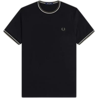 Fred Perry Twin tipped t-shirt - black ecru laurel wreath green