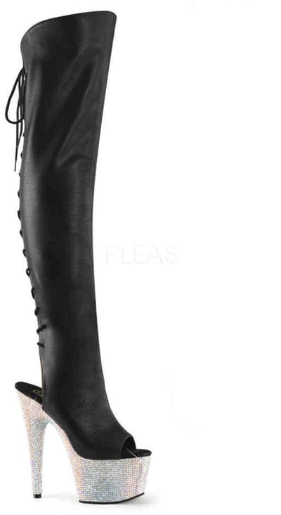 Pleaser - BEJEWELED-3019DM-7 Plateau Overknee Laarzen - Paaldans schoenen - 37 Shoes - Zwart