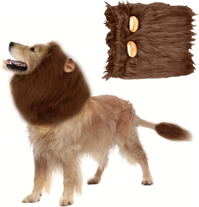 Realistische hondenkostuums met oren, verstelbare Leeuwenkop voor honden, perfect voor carnaval en cosplay (L, Koffie)