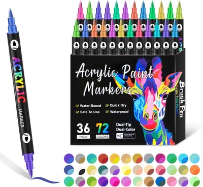 VHV - Acrylstiften 72 kleuren - Verfstiften - Paint markers - Dubbele punt waterbasis - Voor steen glas hout canvas en DIY