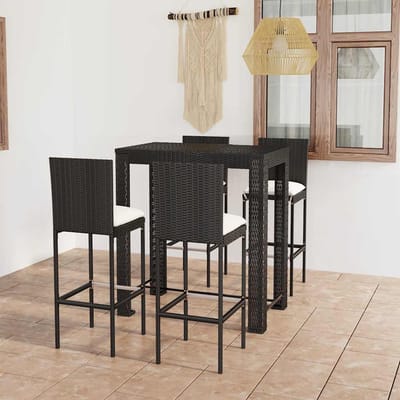 vidaXL - 5-delige - Tuinbarset - met - kussens - poly - rattan - zwart