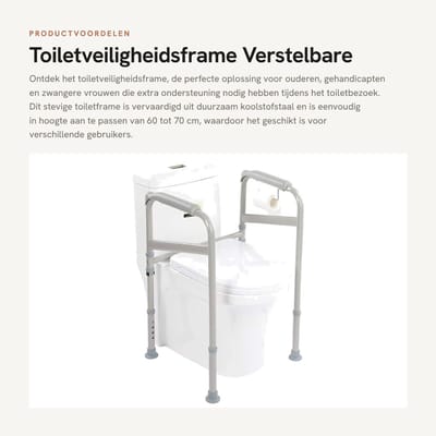 Dailygoods- Toiletveiligheidsframe Zwaar uitgevoerde koolstofstaal - Verstelbare hoogte 60-70 cm - Antislipvoetjes - Ergonomische armsteun - Veiligheidsbeugel voor ouderen - Handgrepen voor extra steun - Toiletbeugel