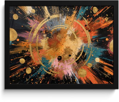 Poster in lijst - Fotolijst 40x30 cm - Posters - Explosie - Verfstructuur - Goud - Abstract - Posterlijst zwart - Decoratie - Wanddecoratie woonkamer - Muurdecoratie slaapkamer