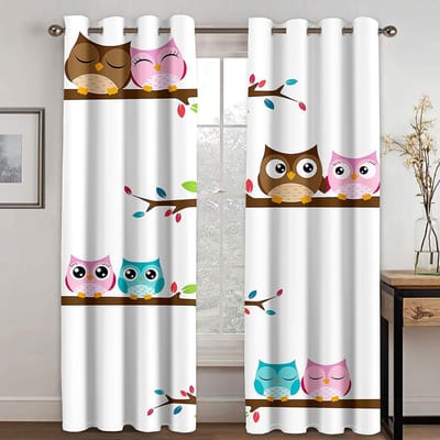 Rideaux Fenêtre Fins Style Dessin Animé Hibou Adorable Bébé Filles Garçons Enfants Pour Espace de Vie Chambre Fenêtre Décoration 100W130H(CM)40x51in&Hook