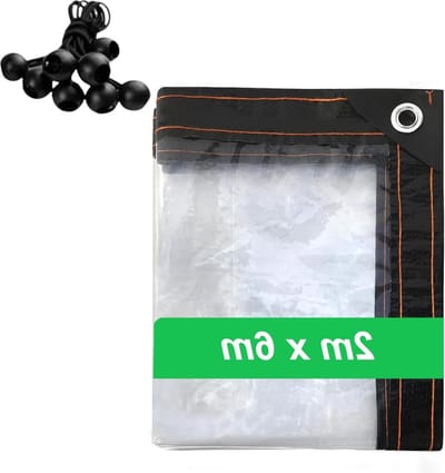 Transparant Waterdicht Zeil 2M X 6M | Waterdicht Dekzeil met Oogjes | Weerbestendig Afdekzeil voor Balkon Kas | Outdoor Camping Gazebo | Universeel met Bungee Bal Koord