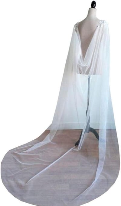 Lange Tulle Cape met Schouders, Zachte Tulle Bruidsluier en Haaraccessoires voor de Bruid, Perfect voor Trouwerijen