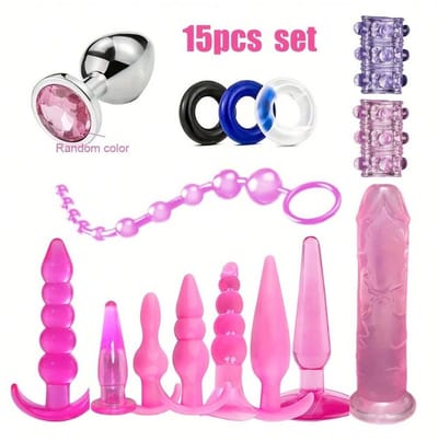 Oneay BDSM Beginnersset 15-delig – Bondage Set met Siliconen Buttplugs – Flexibele Pluggen, Huidvriendelijk, Inclusief Spreider, Dildo & Accessoires – Erotische Set voor Vrouwen & Koppels – Volwassenen - Roze