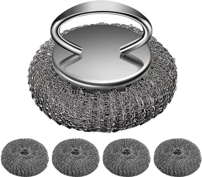 Staalwol Scrubber, Schotel Scrubber Reinigingsborstel, Roestvrij Staal Spons Pot Scrubber, Draad Scrubber met Vervangende Draad Pads, Badkamer Keuken Schrobben Sponzen