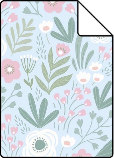 Proefstaal ESTAhome behang bloemetjes groen en roze - 26.5 x 21 cm - 131066-S