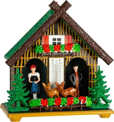Weerhuisje Kunststof - Weerstation Huisje - Weersvoorspelling Thuiskijken - Gemaakt in Duitsland - 12 x 13 x 8 cm - Kleurrijk