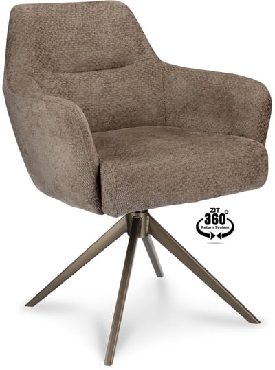 Icon Living - Armstoel Bobbie - Stof Movie Taupe - Poot Bronze 360° Return-system