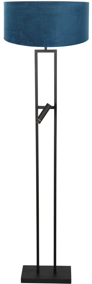 Vloerlamp Stang 4728ZW van Steinhauer - Blauwe velours kap, 158 cm hoog, rotatable en tiltable met leeslicht, metaal en elektronica, perfect voor binnengebruik