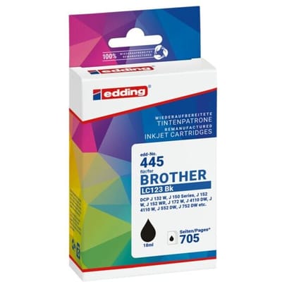 Edding Inktcartridge vervangt Brother LC-123BK Compatibel Zwart EDD-445 18-445-01