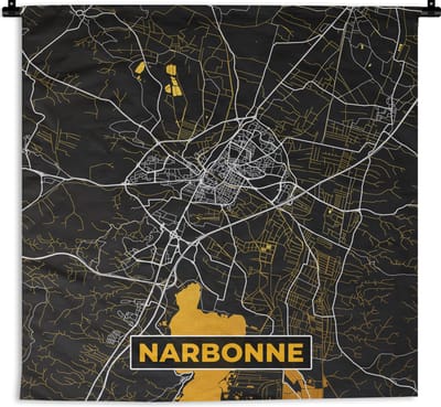 Wandkleed - Wanddoek - Plattegrond – Narbonne – Stadskaart – Kaart – Frankrijk - 180x180 cm - Wandtapijt
