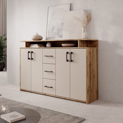 Meubella - Duna - Dressoir - Eikenpatroon/Beige - 139x34x90 cm