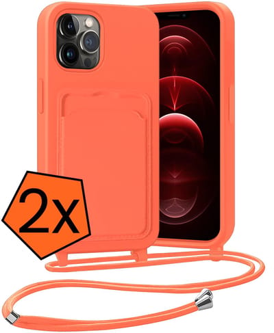 Hoesje Geschikt voor iPhone 13 Pro Hoesje Met Telefoonketting Pasjeshouder Case Koord - Hoesje Geschikt voor iPhone 13 Pro Hoes Met Kaarthouder - Papaya - 2 PACK
